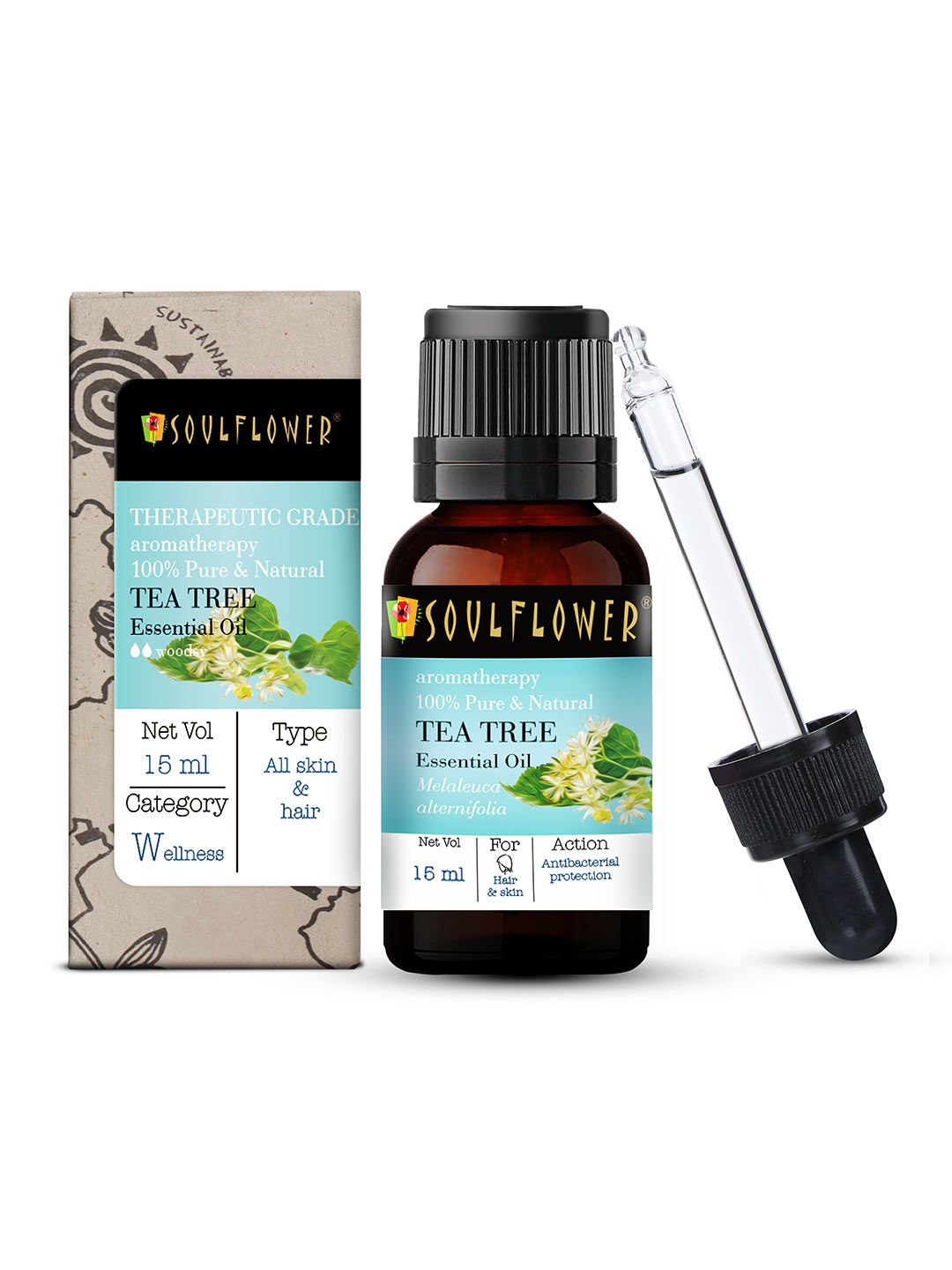Soulflower Best Tea Tree Essential Oil 100% Pure For Skin Hair Pimples Acne Dandruff 15 ml Price in India