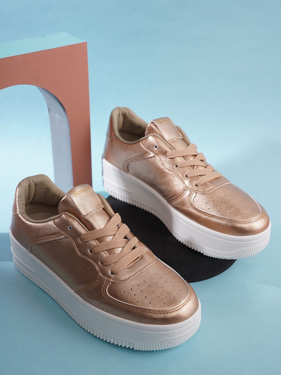 ICONICS Women Gold-Toned Sneakers Price in India