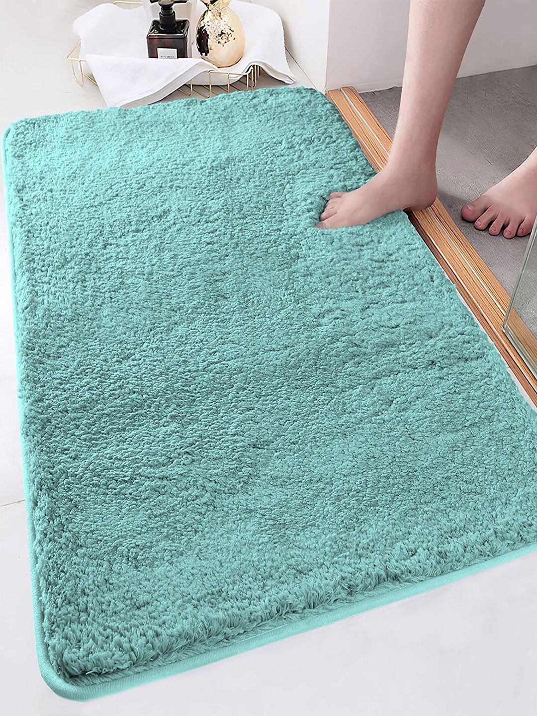 LUXEHOME INTERNATIONAL Vegas Turquoise Blue 2800 GSM Microfibre Anti-Skid Bath Rugs