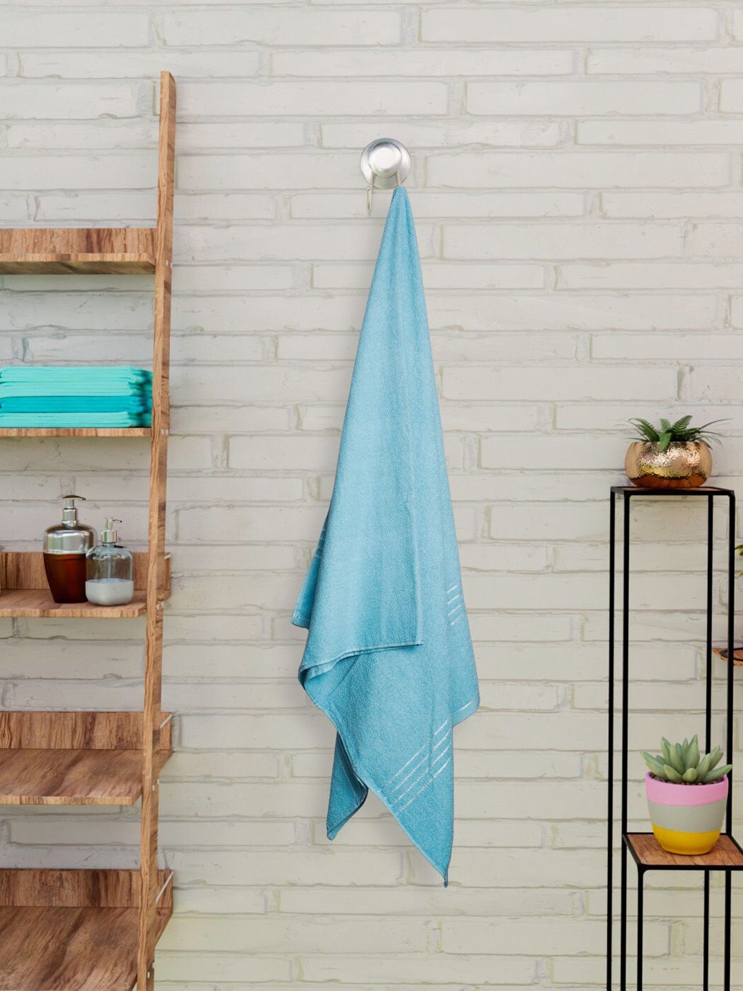 CURIOUS LIFESTYLE Blue Striped 400 GSM Pure Cotton Bath Towel