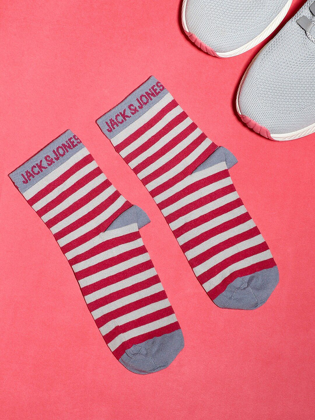 Jack & Jones Men Striped Calf Length Cotton Socks