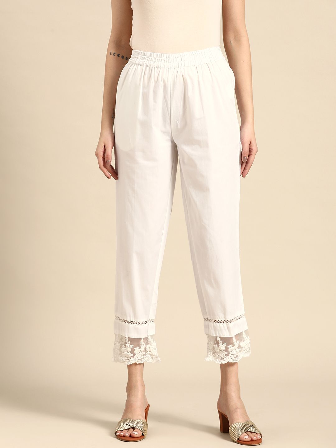Sangria Women White Straight Fit Chinos Trousers Price in India