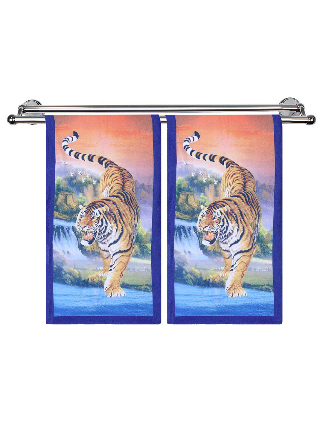 Kuber Industries Kids Set Of 2 Blue & Brown 350 GSM Cotton Super Absorbent Bath Towels