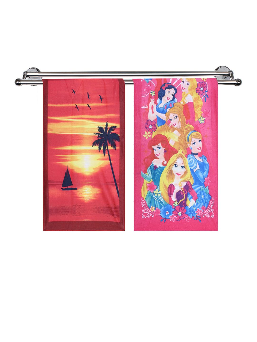 Kuber Industries Kids Set Of 2 Pink & Red 350 GSM Cotton Super Absorbent Bath Towels