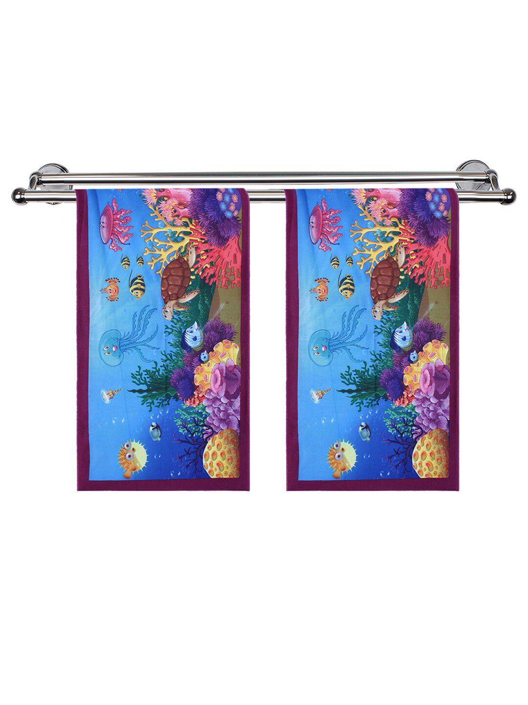 Kuber Industries Kids Set Of 2 Blue & Purple 350 GSM Cotton Bath Towels