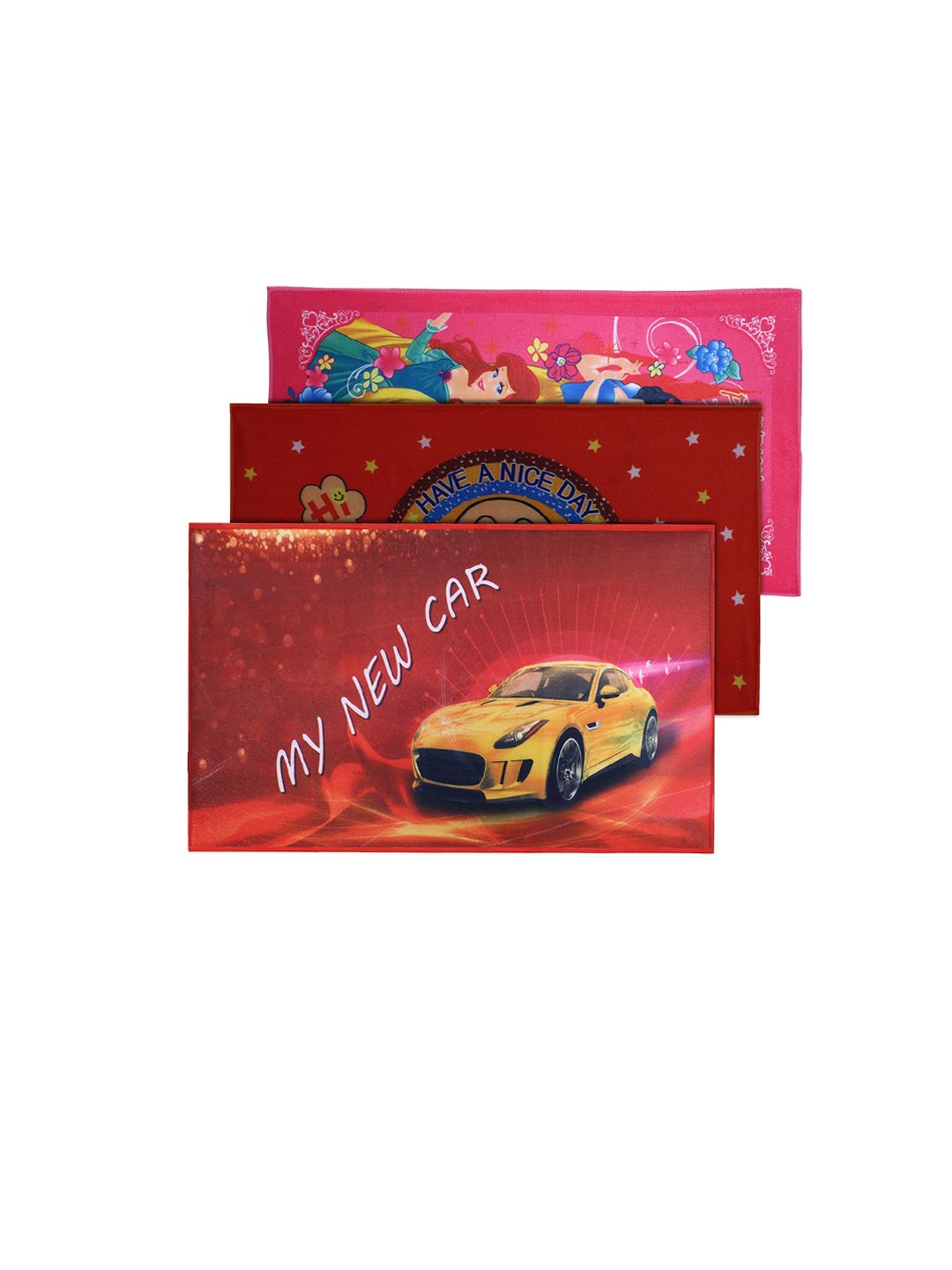Kuber Industries Kids Set Of 3 Pink & Red Princess With Team Babloo & Car Printed Super Absorbent 350 GSM Cotton Bath Towels