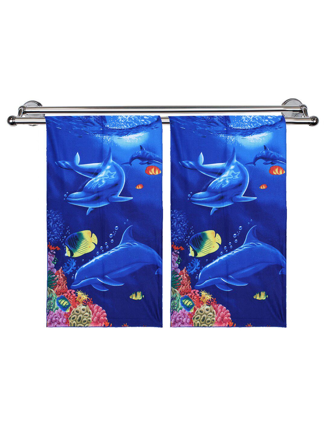 Kuber Industries Kids Set Of 2 Blue Aquarium Printed Super Absorbent 350 GSM Cotton Bath Towels