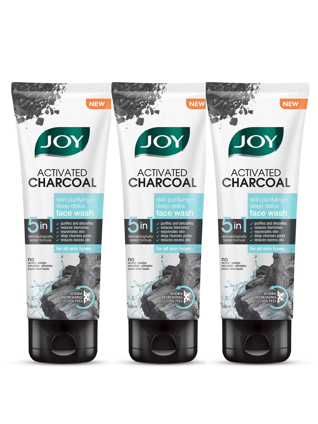 JOY Set of 3 Charcoal Face Wash For Oil Control & Dirt Removal - 100ml Each