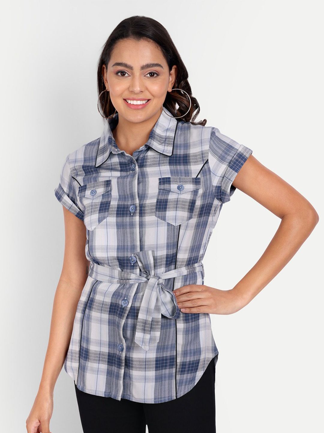 DOLSU Checked Shirt Style Longline Top Price in India