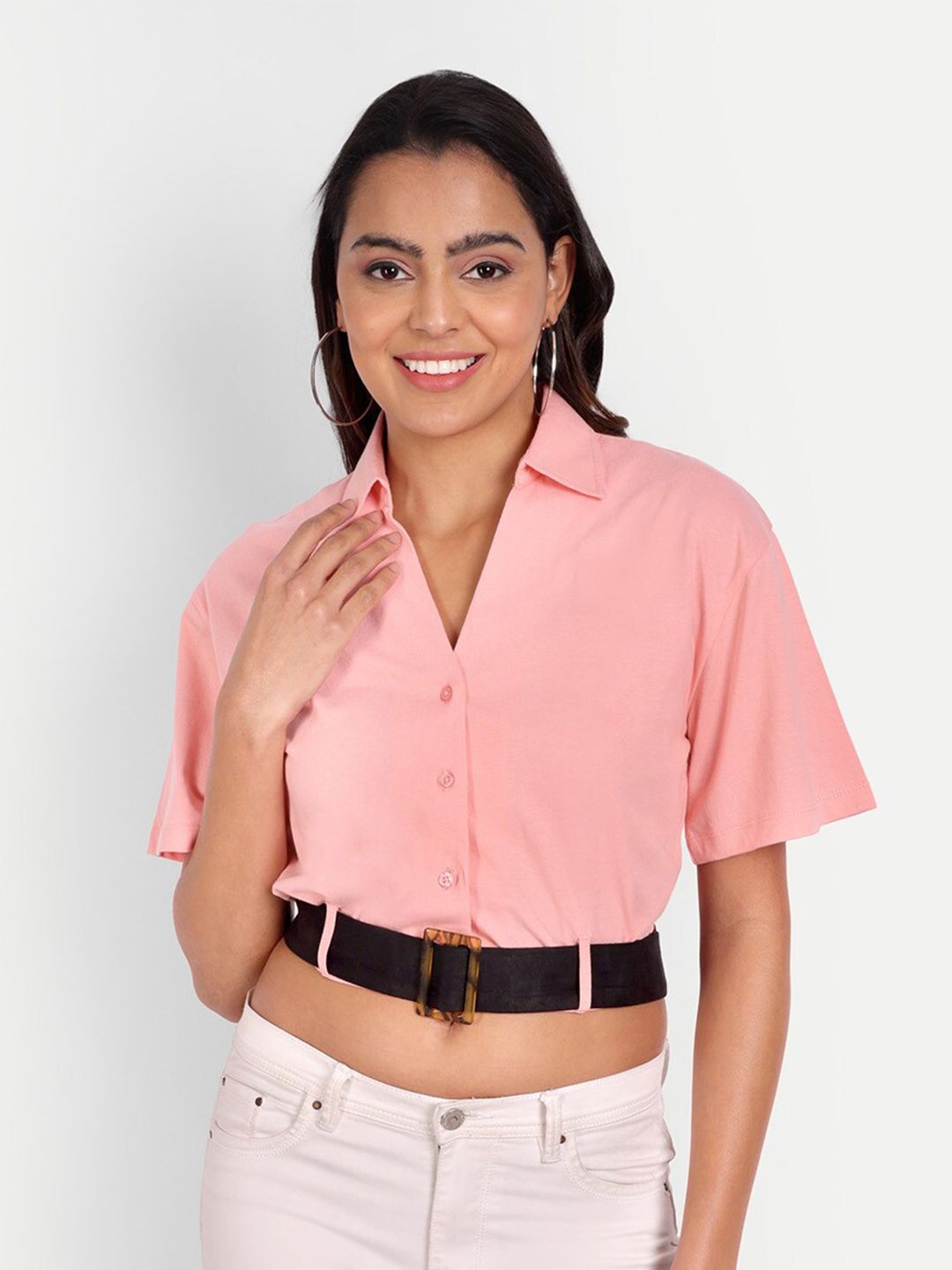 DOLSU Shirt Style Crop Cotton Top Price in India
