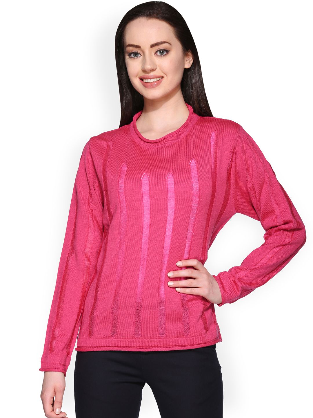 Club York Women Pink Self Design Pullover Price in India