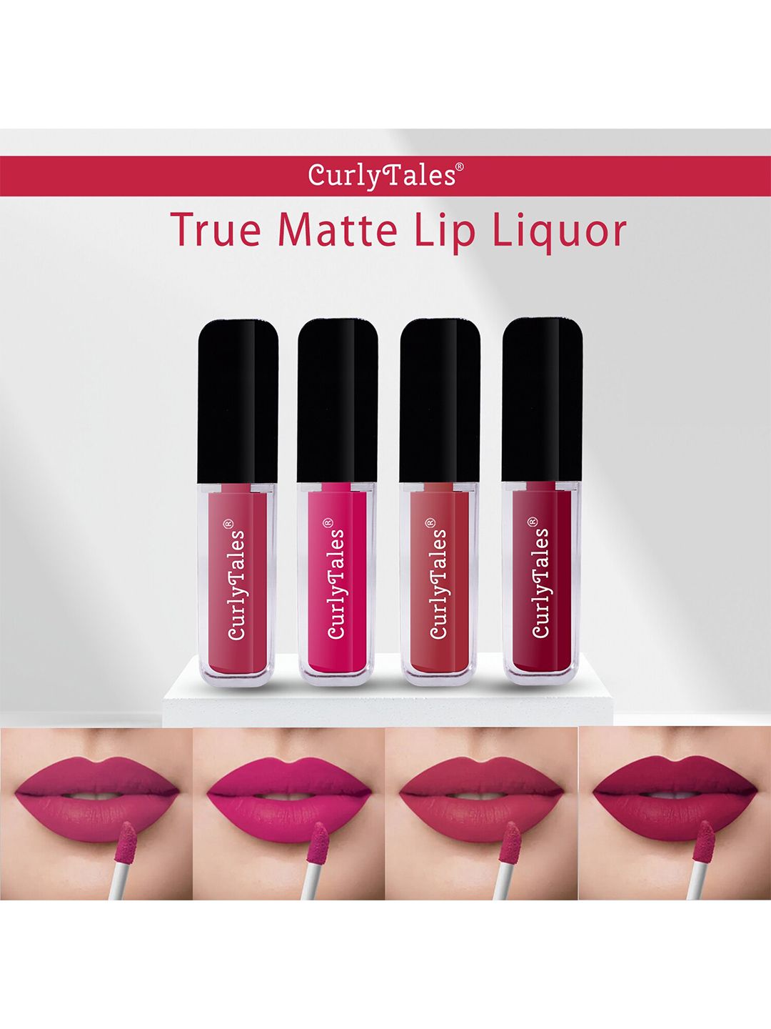 CurlyTales Set Of 4 Lightweight & Waterproof True Matte Liquid Lipsticks - 02, 05, 06, 07