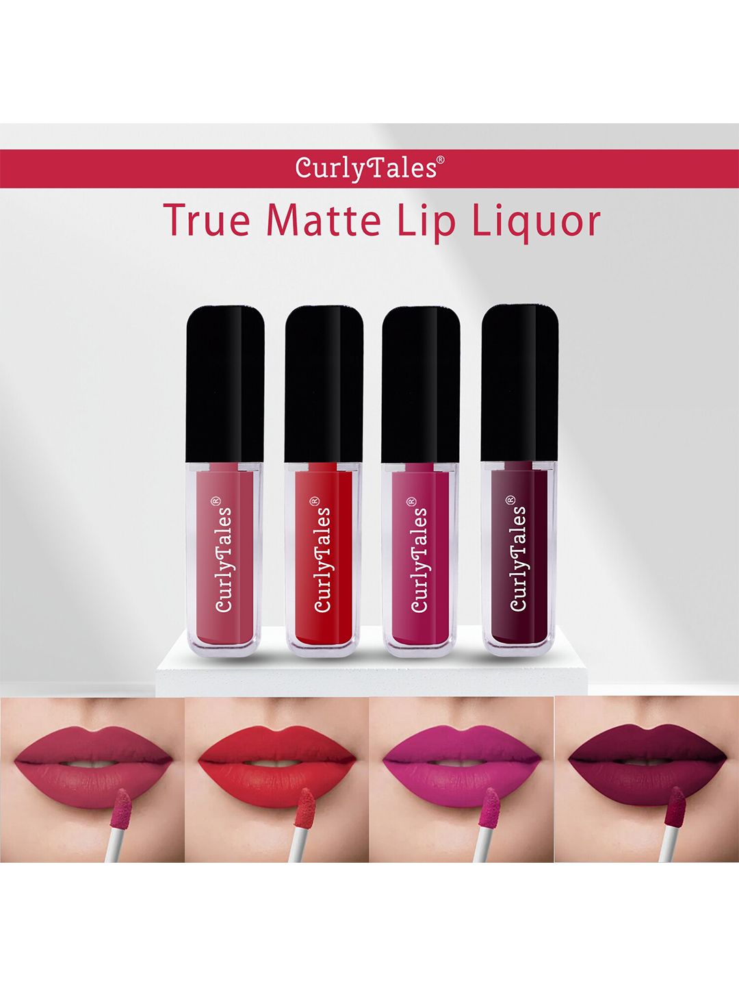 CurlyTales Set Of 4 Lightweight & Waterproof True Matte Liquid Lipsticks - 10, 11, 12, 15