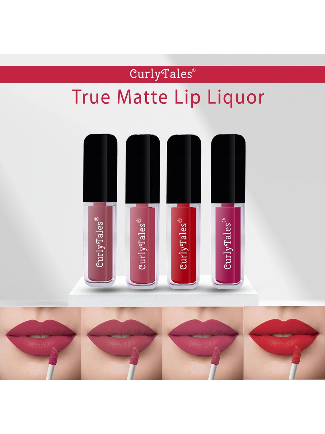 CurlyTales Set of 4 True Matte Vegan Long Lasting Liquid Lipstick with Vit E - 4 ml each