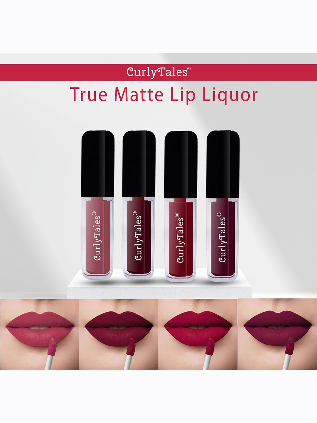CurlyTales True Matte Set Of 4 Liquid Lipstick 4ml Each - Nude, Maroon, Wine 13 & 15