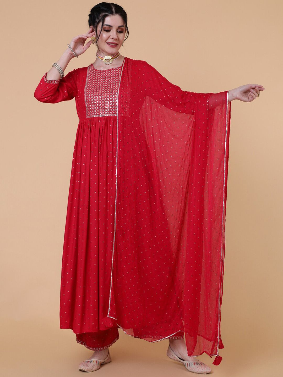 INDIE CLOSET Women Ethnic Motifs Embroidered Sequinned Kurta with Palazzos & Dupatta Price in India