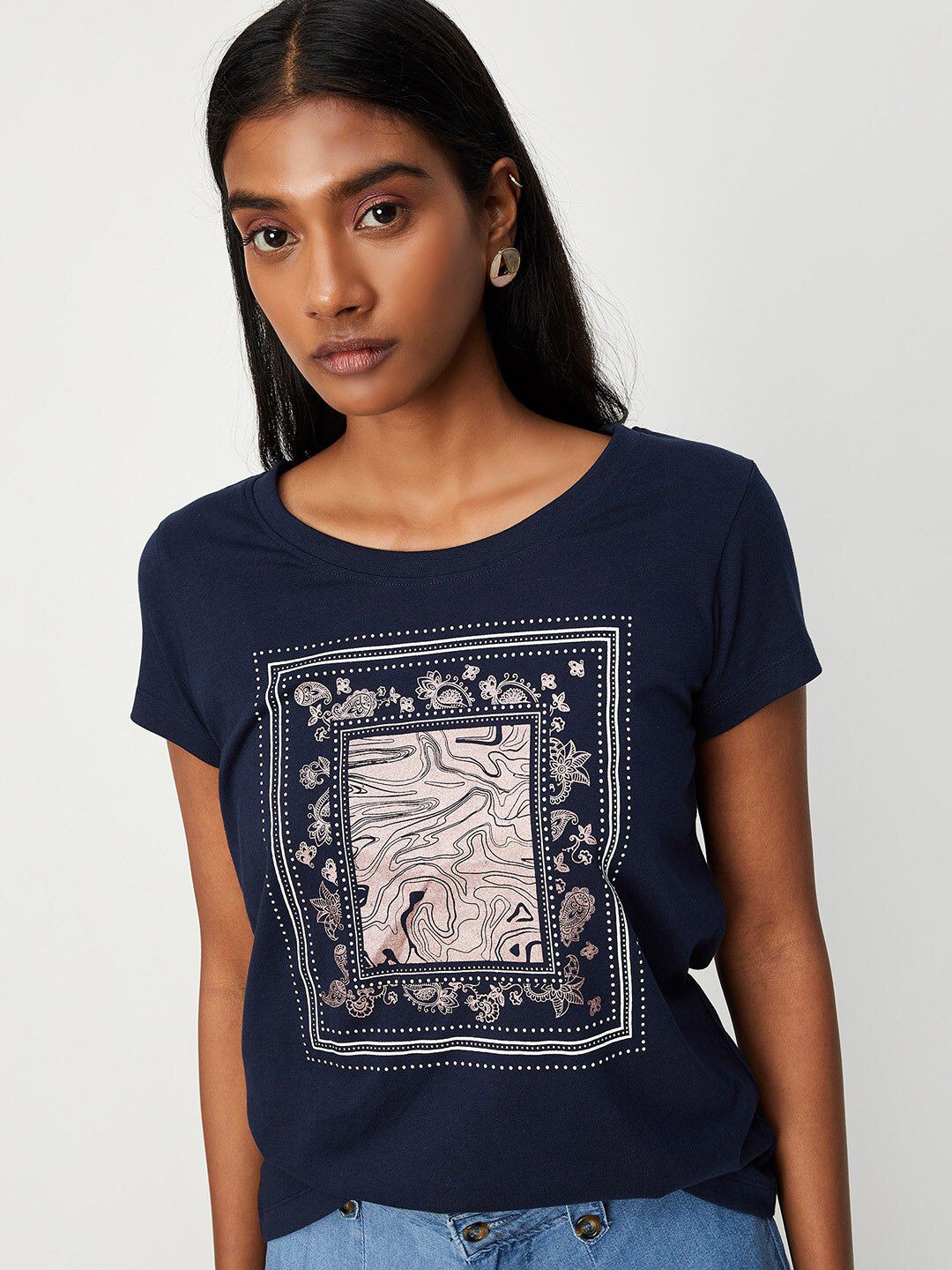 max Women Printed Cotton T-shirt Price in India