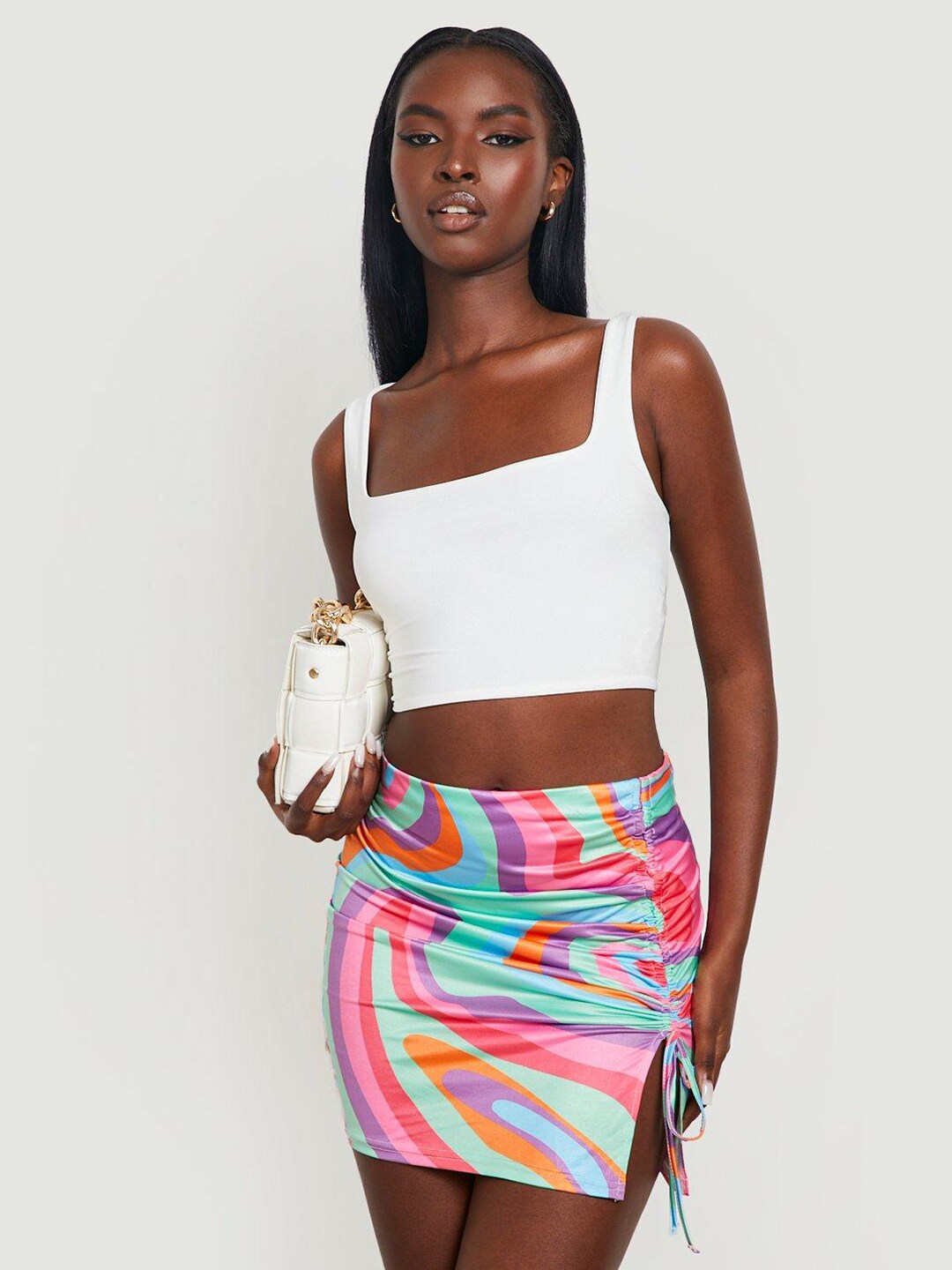 Boohoo Printed Ruched Mini Pencil Skirt Price in India