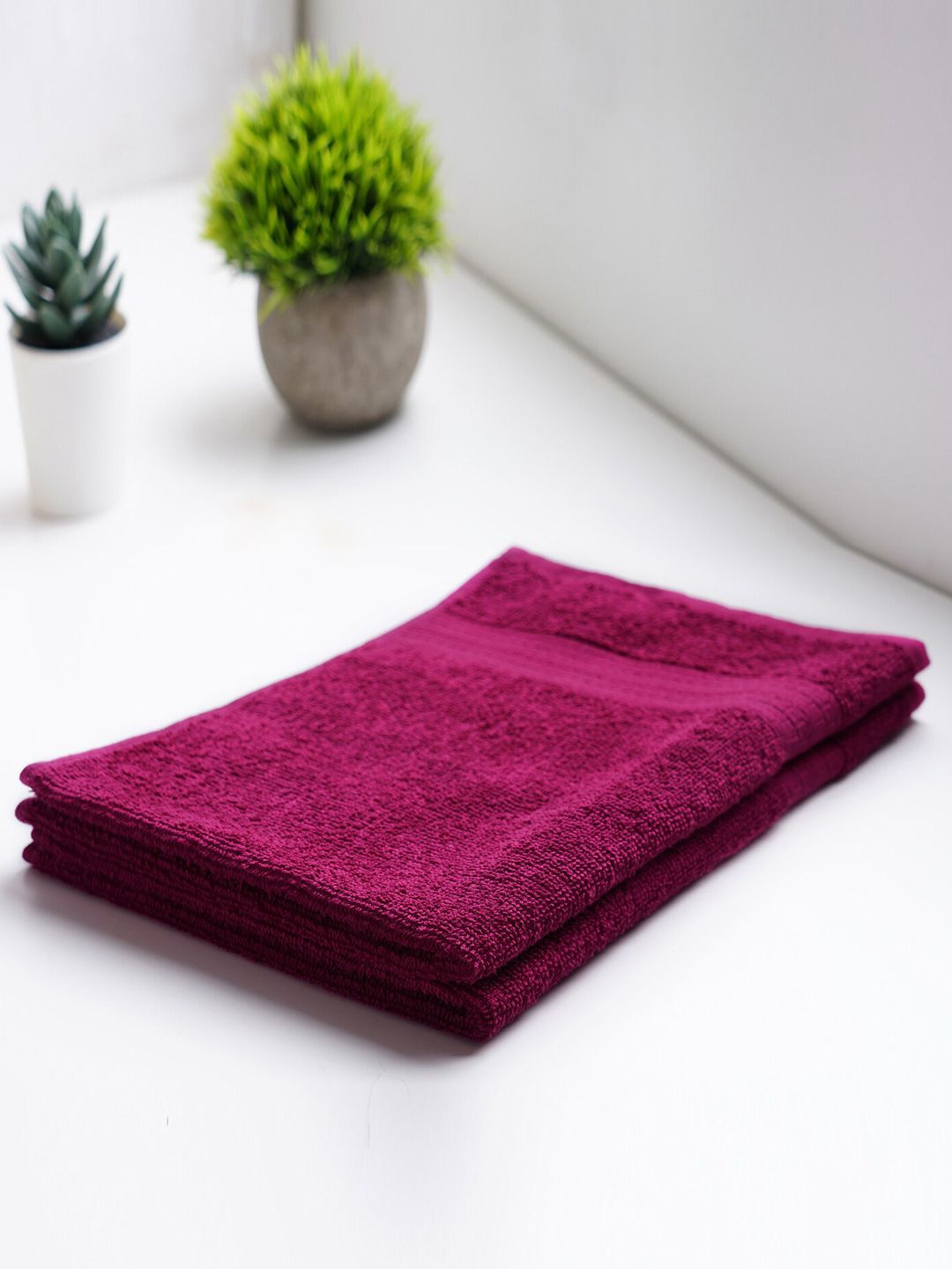 SPACES Red Set Of 2 Pure Cotton 400 GSM Hand Towels