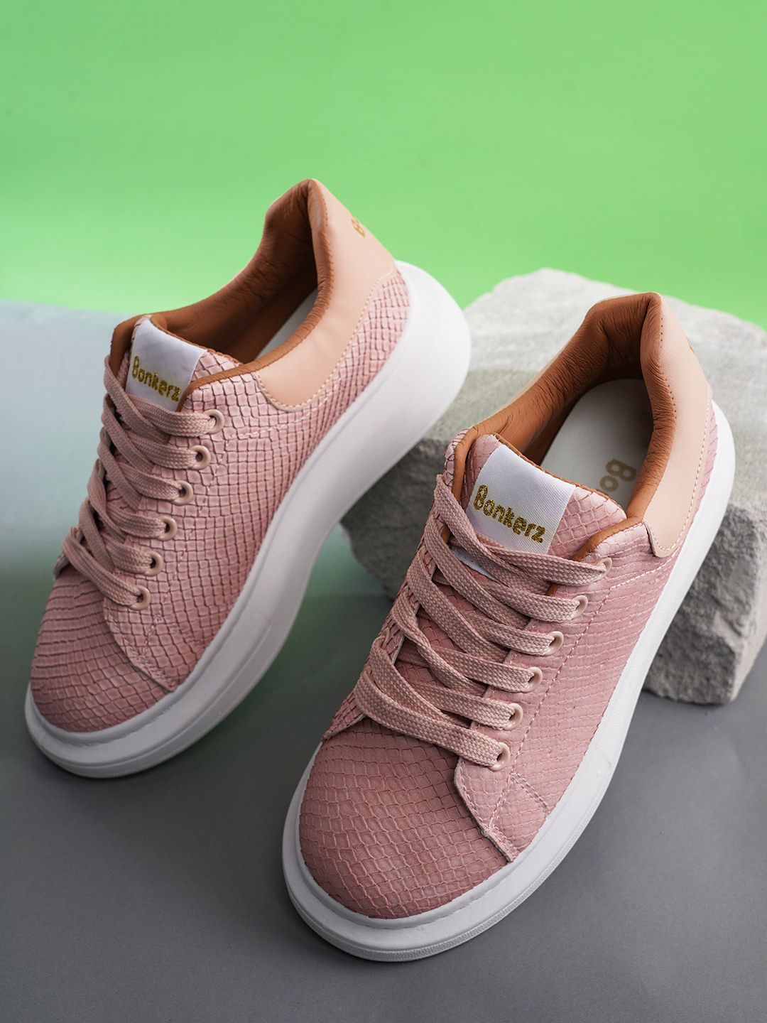 Bonkerz Women Pink Textured Sneakers Price in India