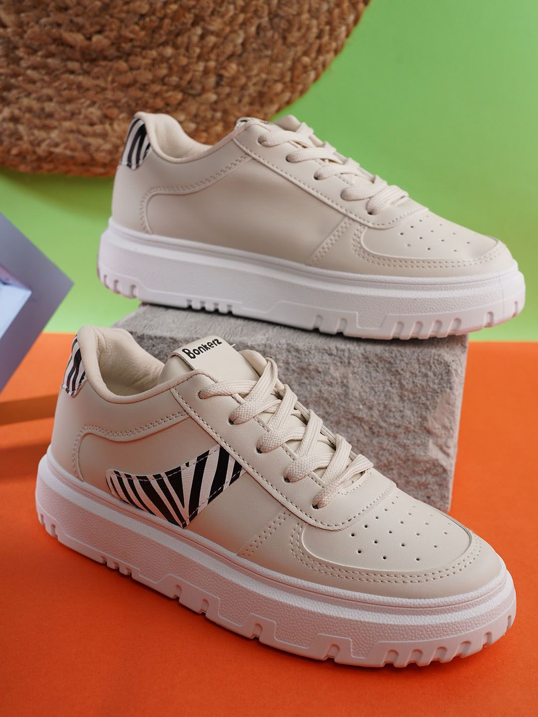 Bonkerz Women Beige Perforations Sneakers Price in India