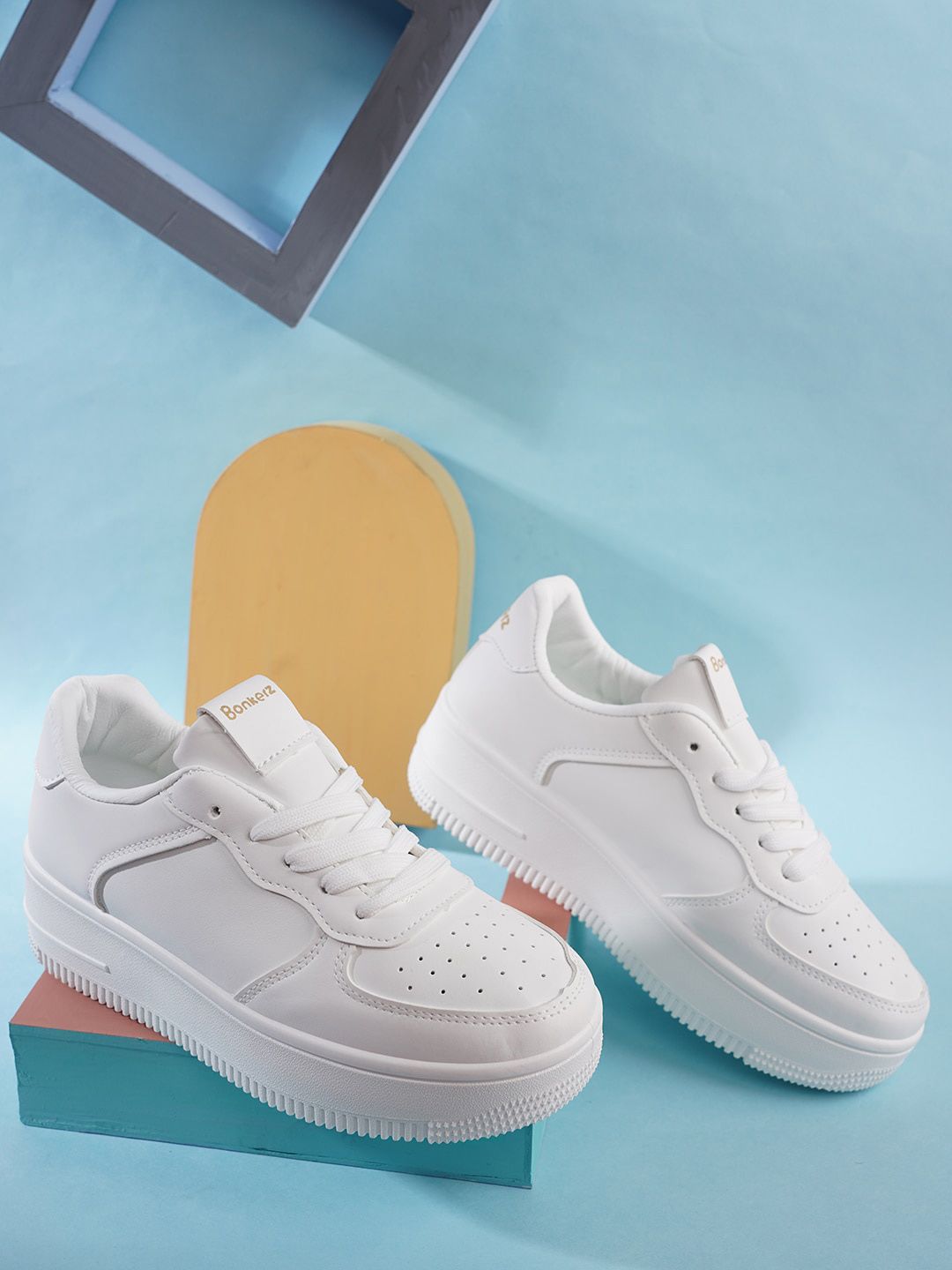 Bonkerz Women White Perforations Sneakers Price in India