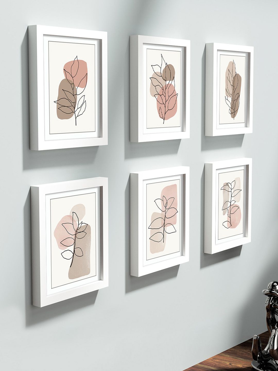 RANDOM RANDOM White Set Of 6 Premium 3D Wooden Wall Photo Frames