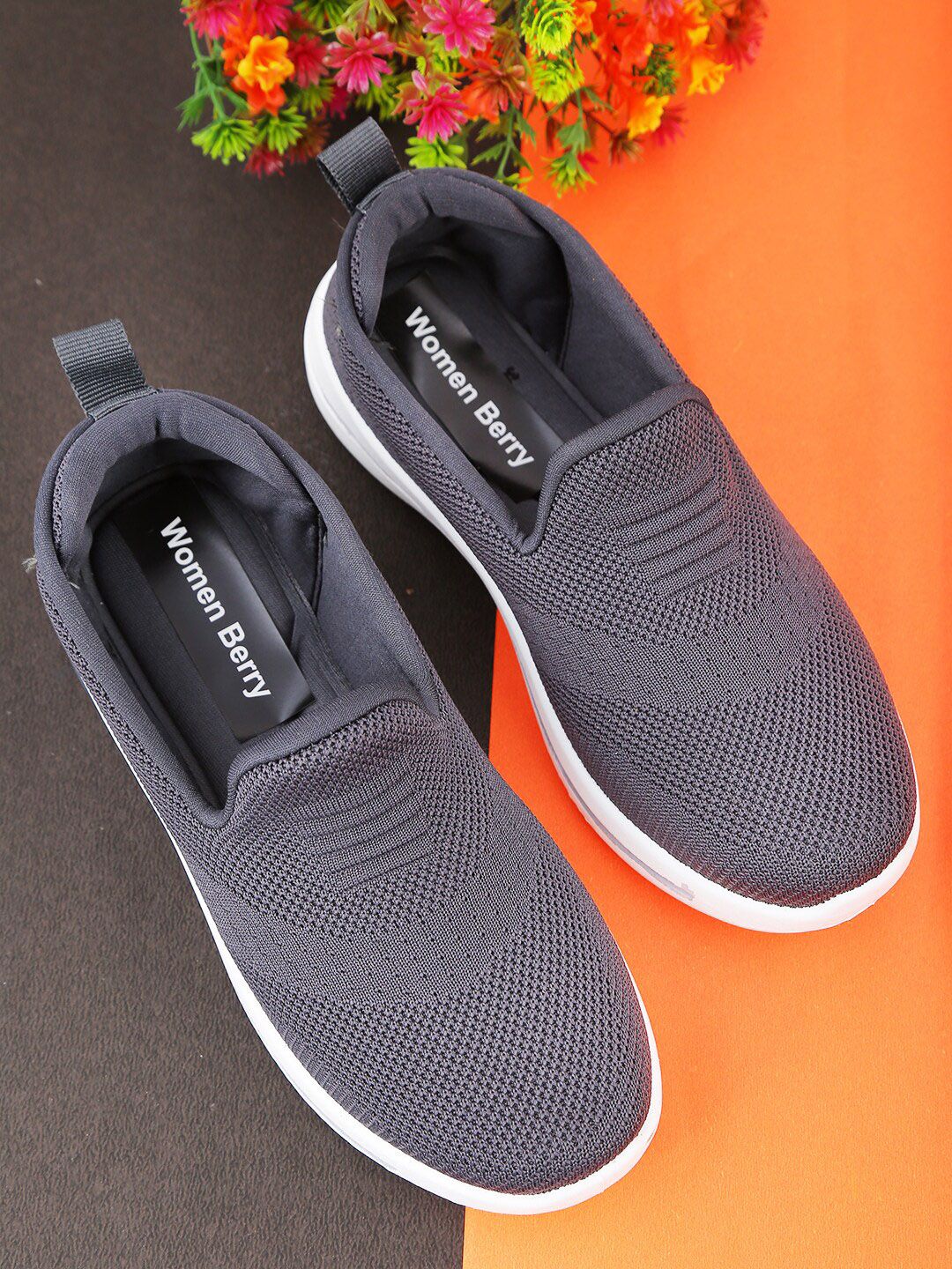 WOMENS BERRY Women Grey Woven Design Slip-On Sneakers Price in India