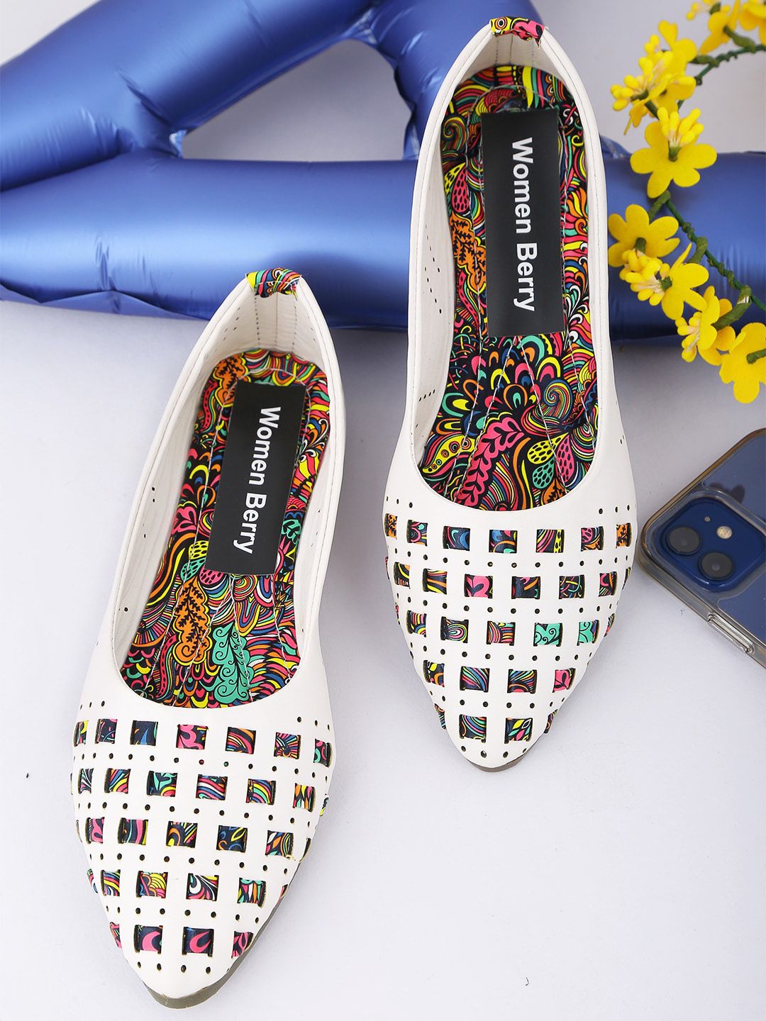 WOMENS BERRY Women Printed Ballerinas Flats