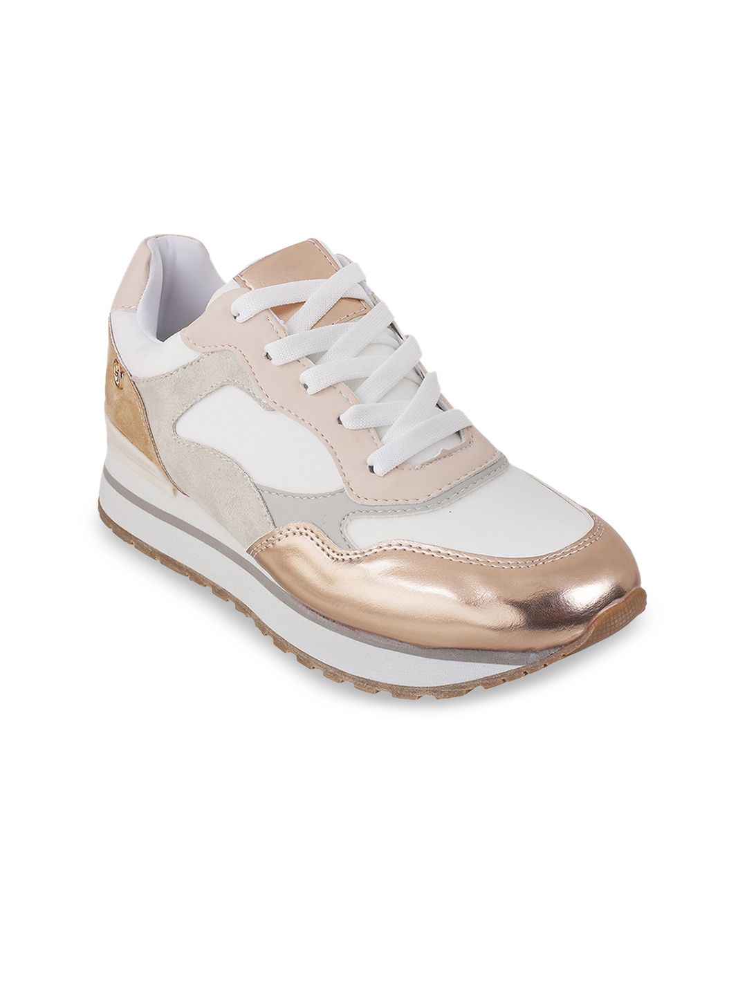 Metro Women Beige Colourblocked Sneakers Price in India