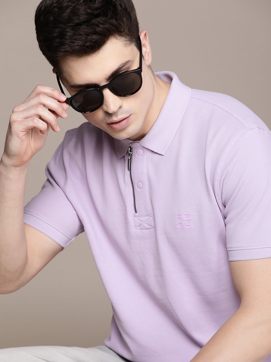 French Connection Solid Polo Collar Pure Cotton T-shirt
