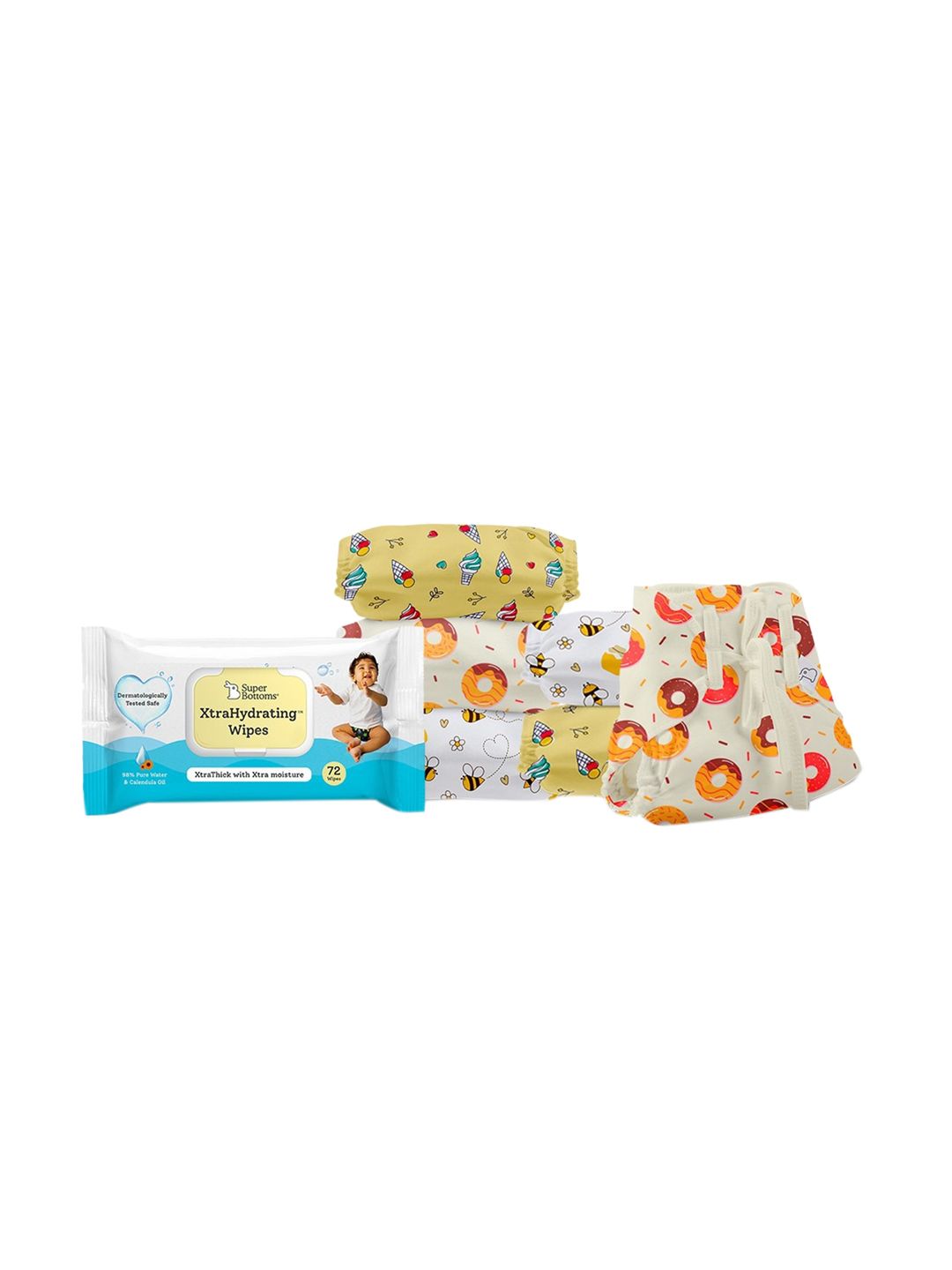 SuperBottoms Infant Set Of 6 Diapers With XtraHydrating Wipes