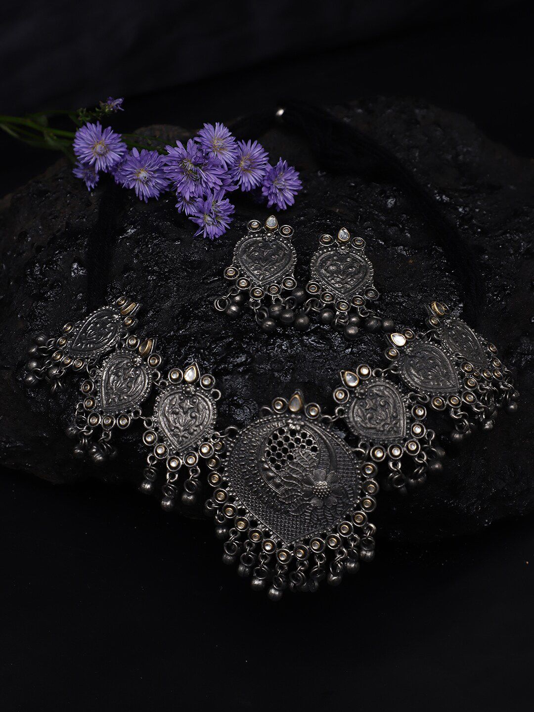 YouBella Oxidised Stone-Studded Jewellery Set