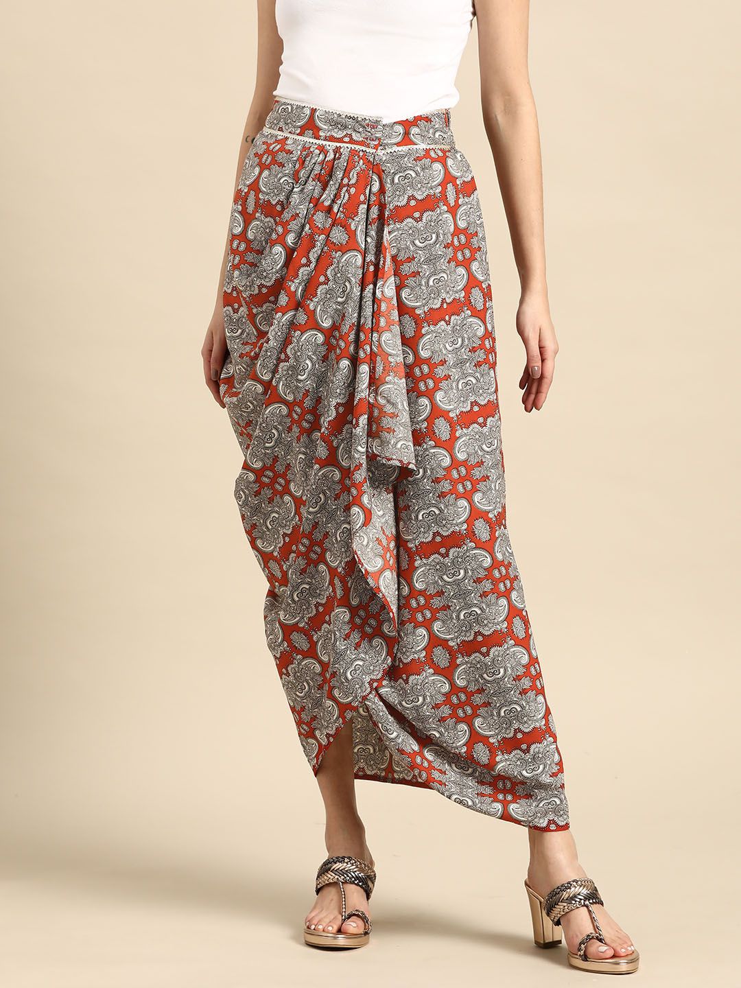 Sangria Women Ethnic Motif Print Draped Wrap Maxi Skirt Price in India