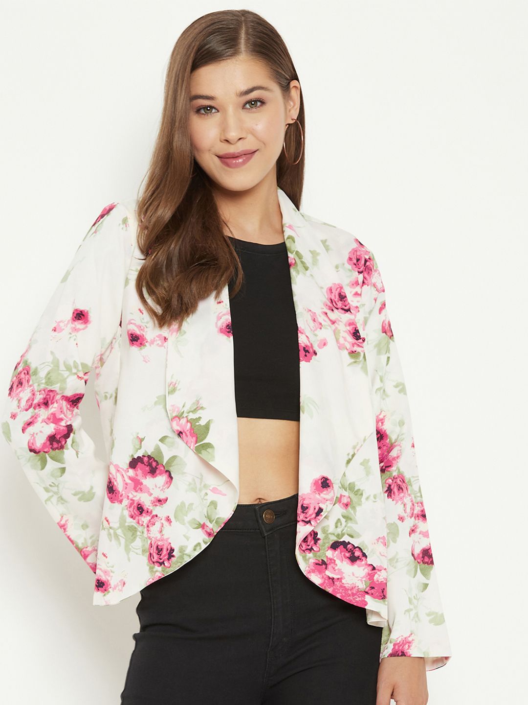 PURYS Women Off-White Floral Print Front-Open Blazer Price in India