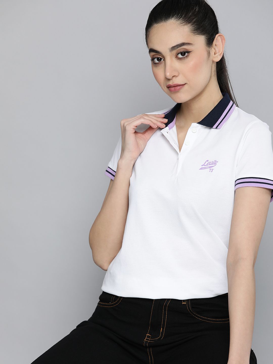 Levis Women Pure Cotton Polo Collar T-shirt Price in India