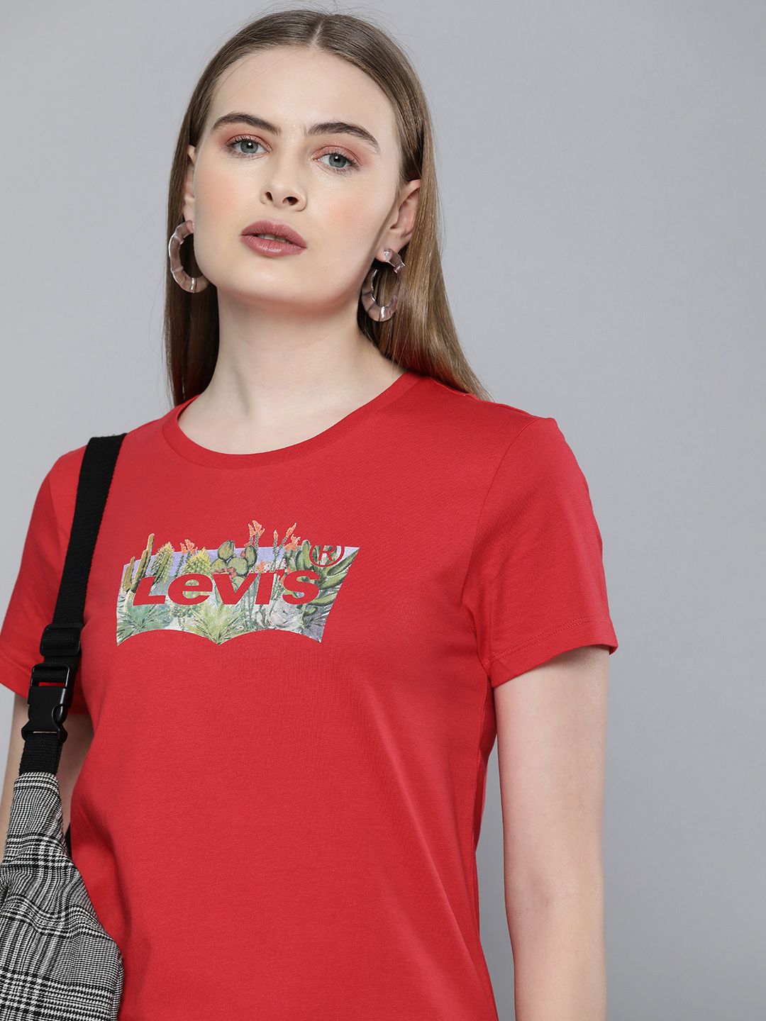 Levis Women Brand Logo Printed Pure Cotton T-shirt Price in India