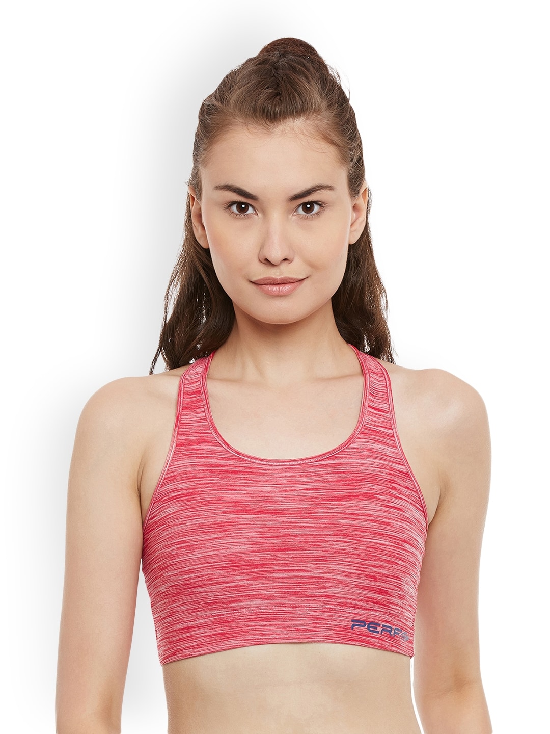 PERF Red Self-Design Non-Wired Lightly Padded Sports Bra RKTNMBR Price in India