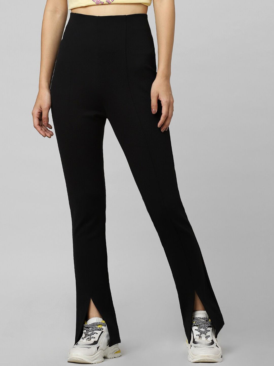 ONLY Women Black Slit Trousers Price in India