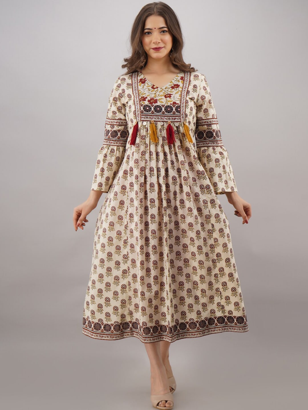 KALINI Women Floral Printed Cotton Maxi Dress Price in India