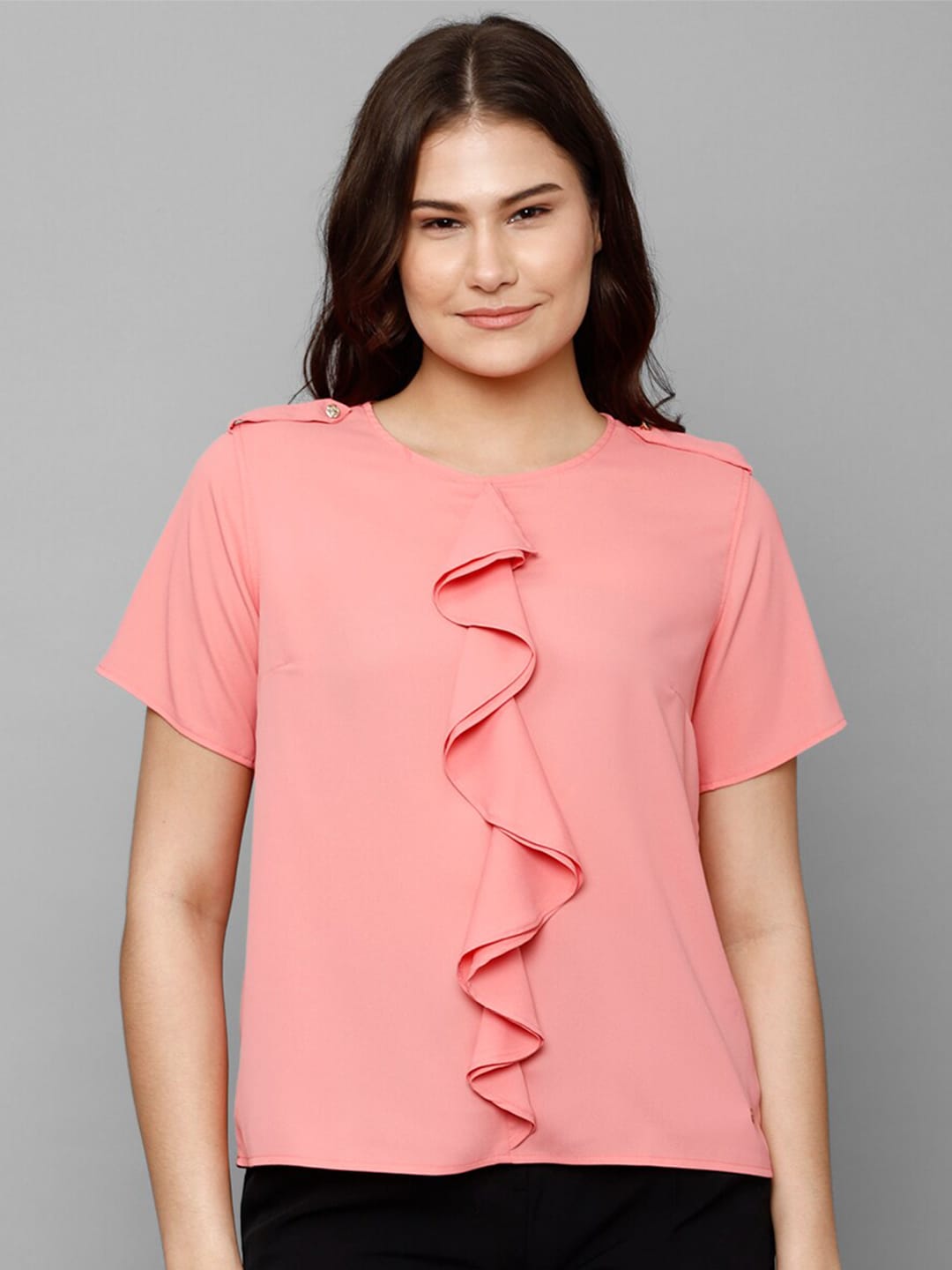 Allen Solly Woman Round Neck Ruffles Top Price in India
