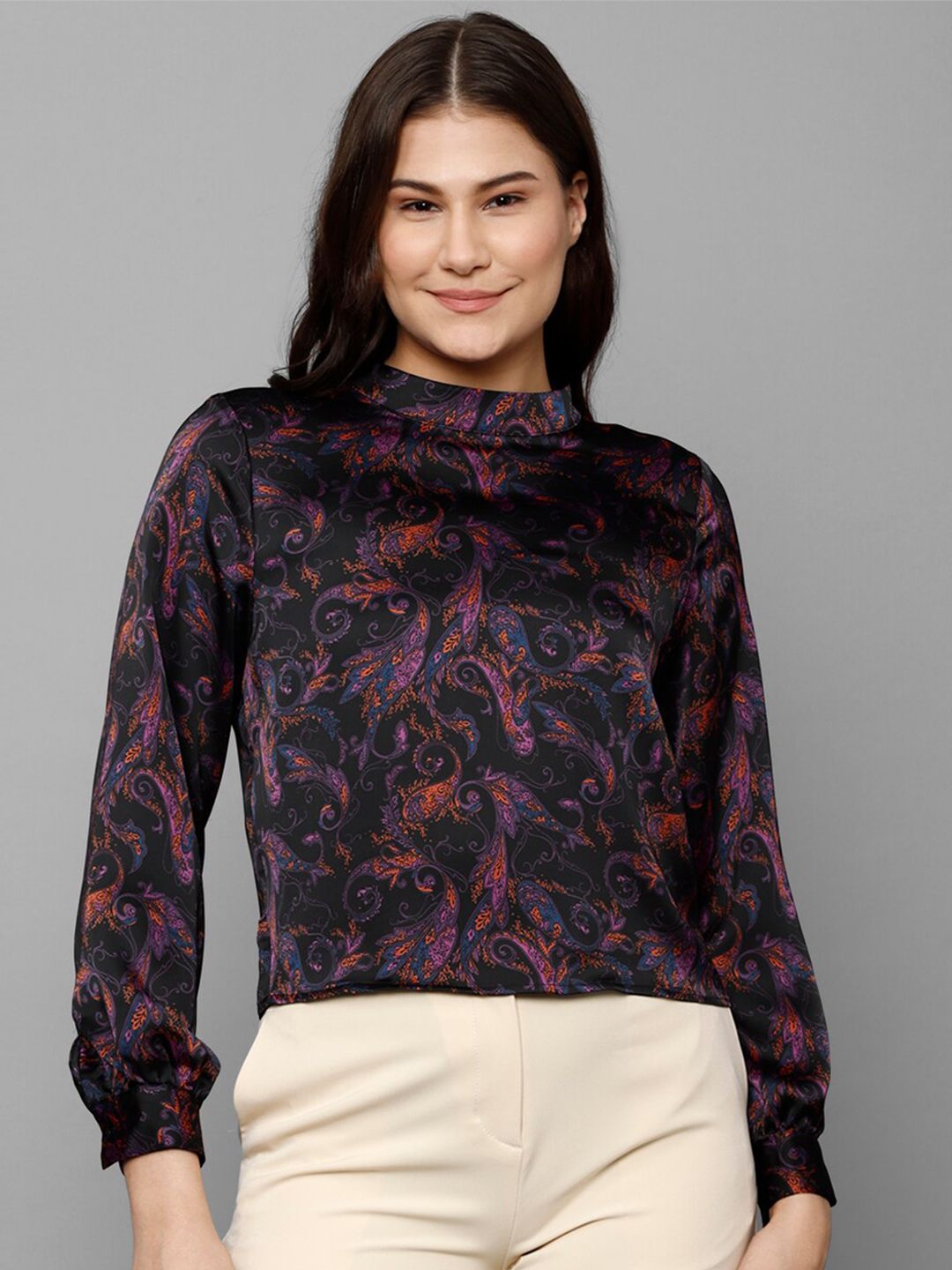 Allen Solly Woman Black Print Top Price in India