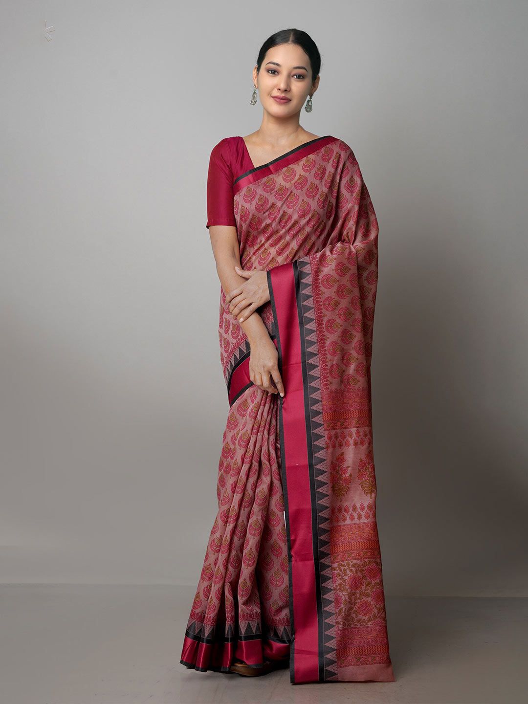 Unnati Silks Purple & Maroon Ethnic Motifs Silk Cotton Chanderi Saree Price in India