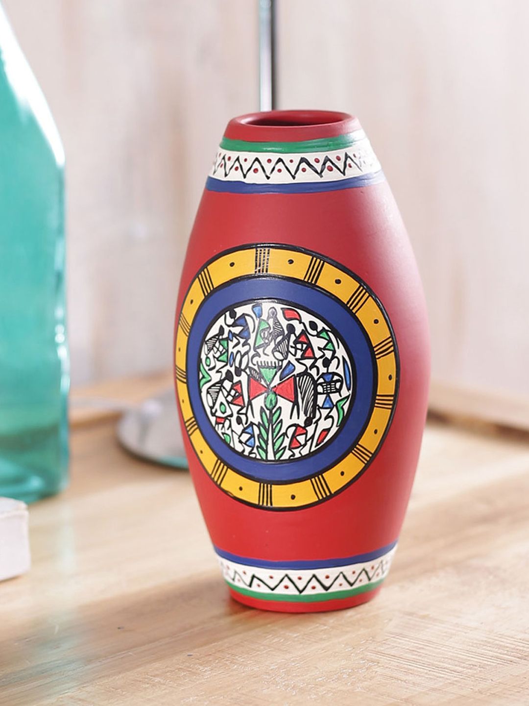 VarEesha Red Hand-Painted Terracotta Vase Price in India