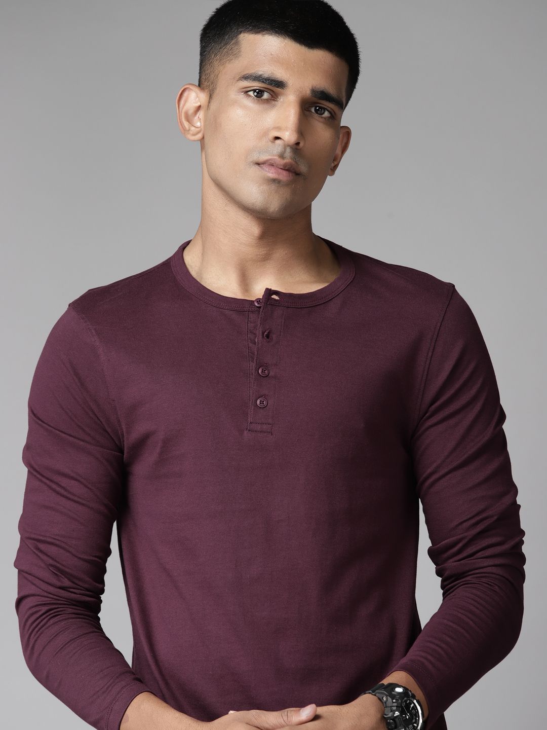 The Roadster Lifestyle Co. Henley Neck Pure Cotton T-shirt