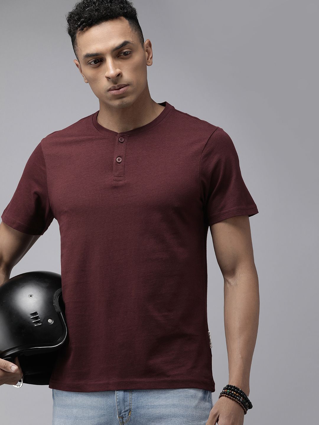 The Roadster Life Co. Henley Neck Pure Cotton T-shirt
