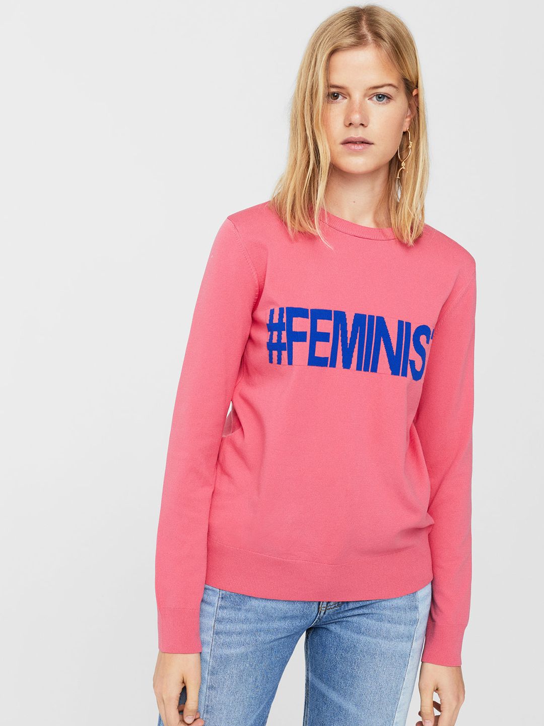 MANGO Women Pink Patterned Sweater MANGO Women Pink Patterned Sweater