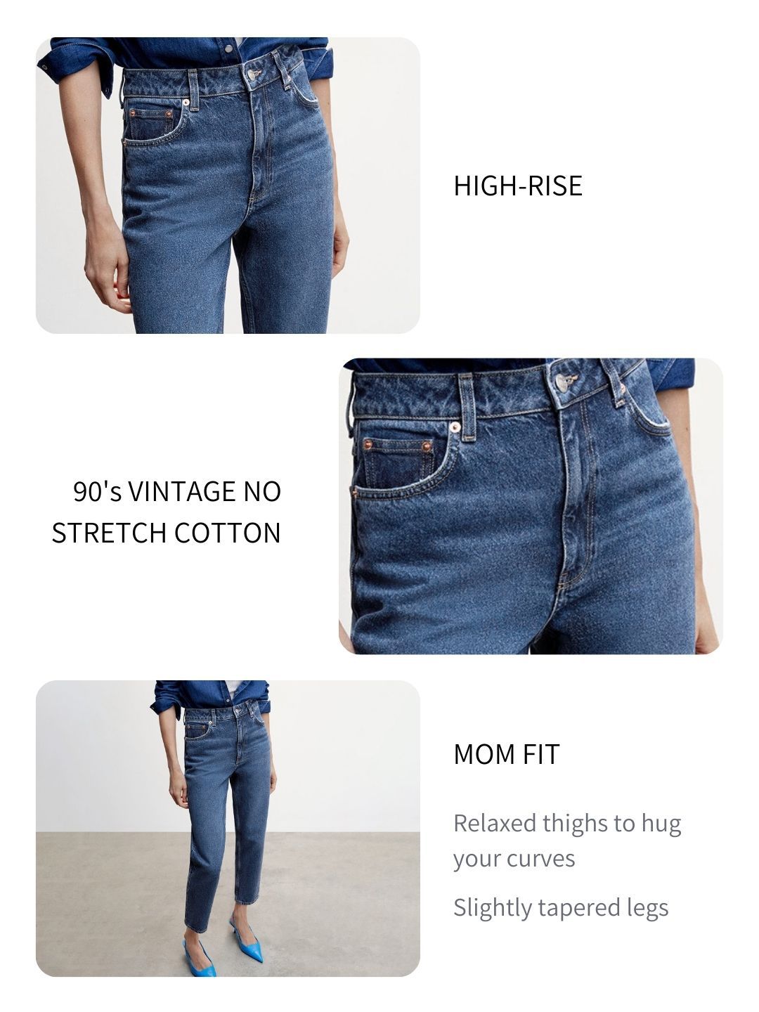 Sustainable Pure Cotton Mom Fit High-Rise Cropped Jeans