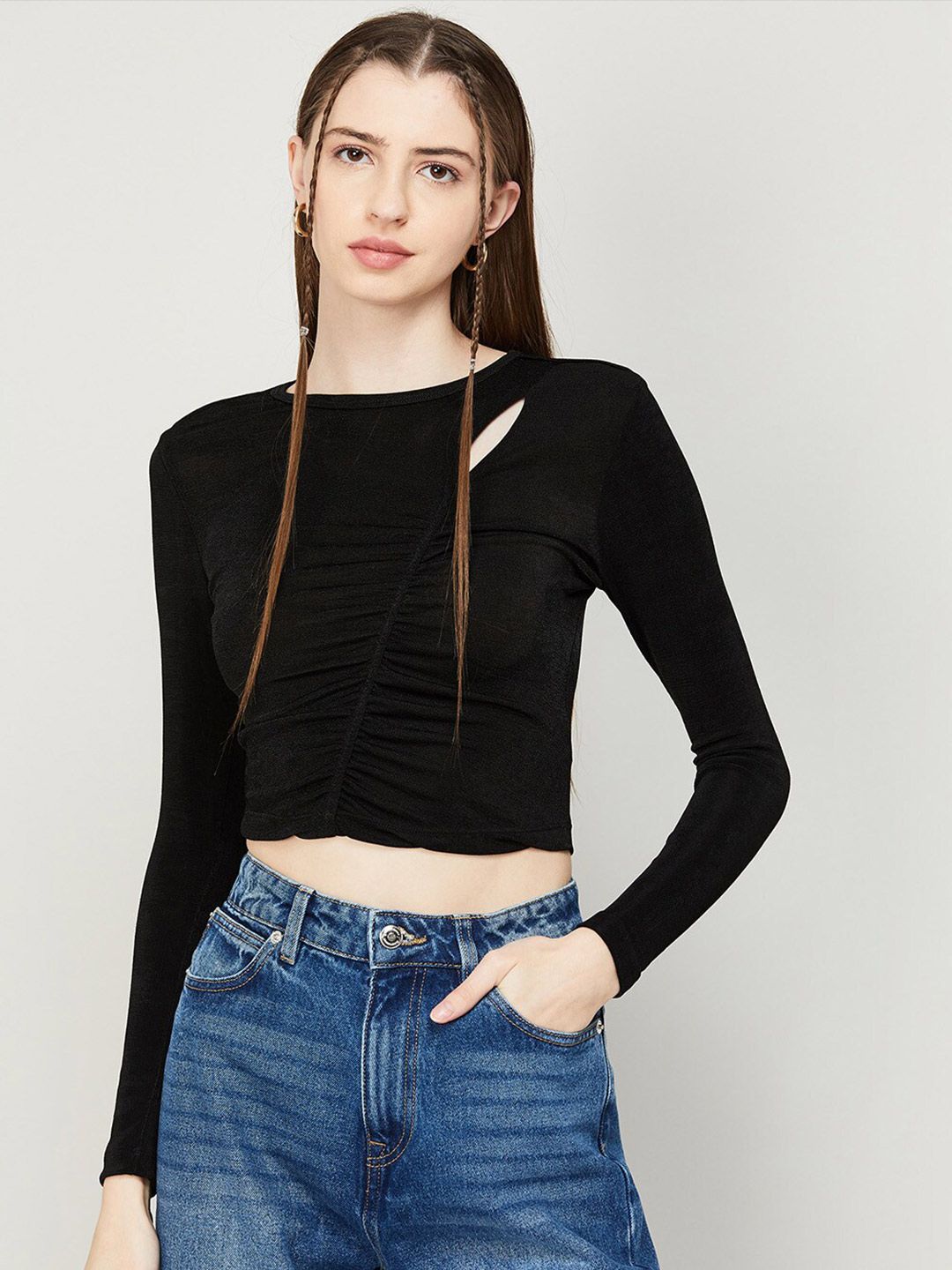 Ginger by Lifestyle Cut Out Ruched Crop Top Price in India