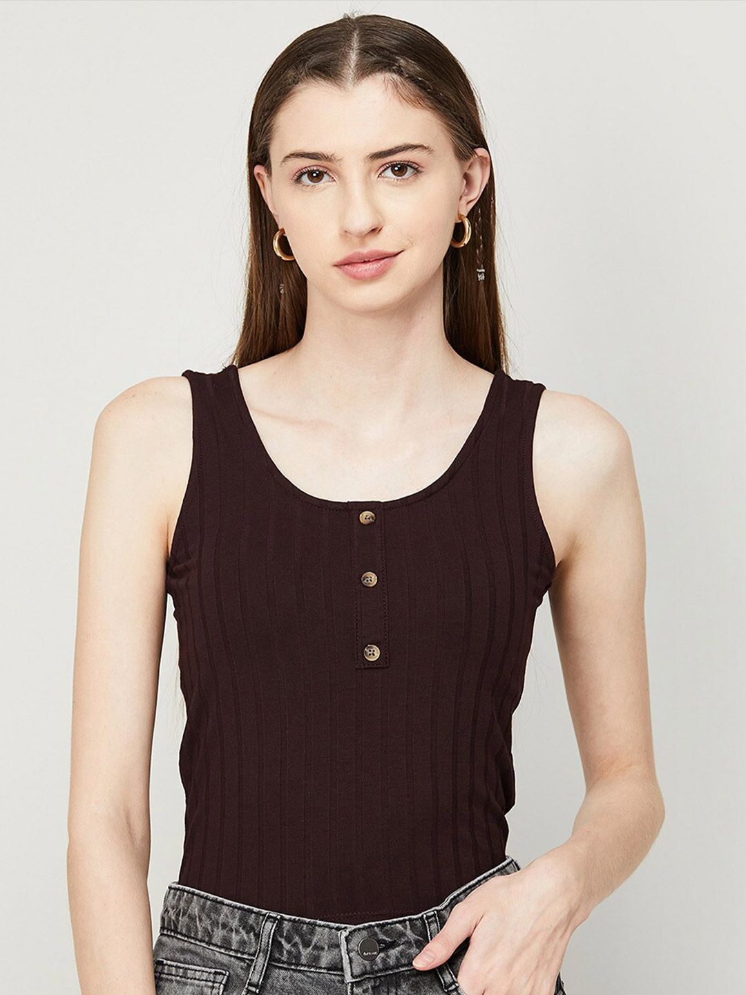 Ginger by Lifestyle Purple Striped Top Price in India